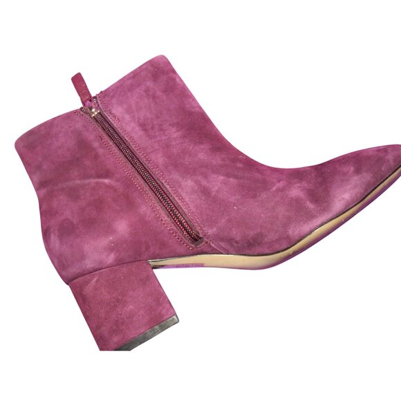 White House Black Market ZEEK cabernet burgundy microsuede block heel booties 9 - Picture 7 of 11